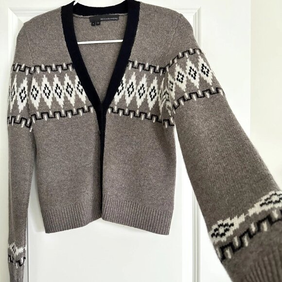 AUTUMN CASHMERE Fair Isle V-Neck Cashmere Cardigan in Gray Multi Size S - Picture 4 of 8